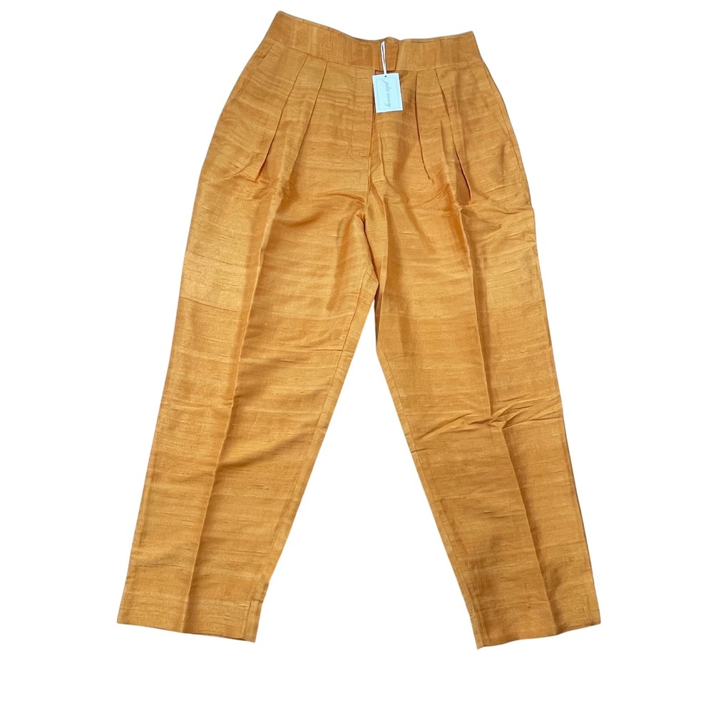 NWT Julia Amory Deco Pant Gold Dupioni Silk Pleated Trousers XL Pockets